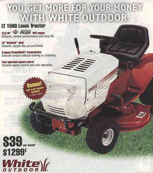 White Outdoor currant sales flyer, with White Outdoor riding mowers & parts